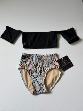 Kandi Kouture Girls' Black Off-Shoulder Top & Snake Print High-Waist Bottom YM